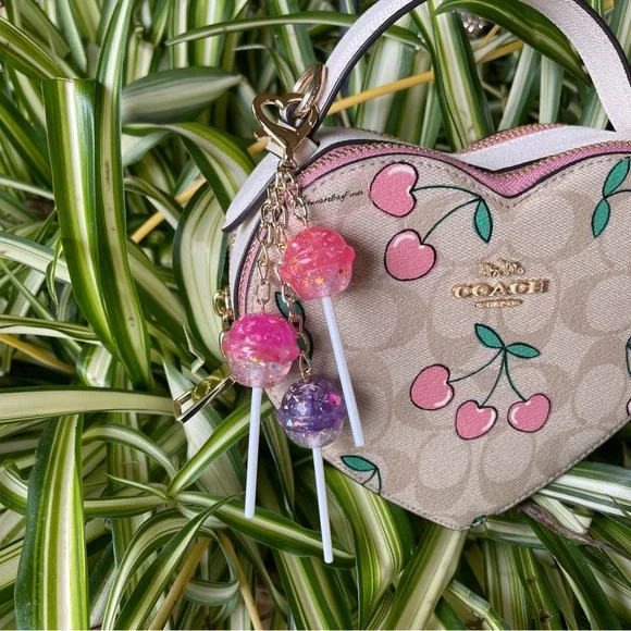 Cosmic Candy Cluster Glitter Star Iridescent Pink Purple Lollipop Y2K Bag Charm - Picture 4 of 9